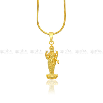 925 sterling silver gold-polished Lord Maha Dhan Lakshmi Maa divine pendant, intricately designed tribal ornament jewelry.