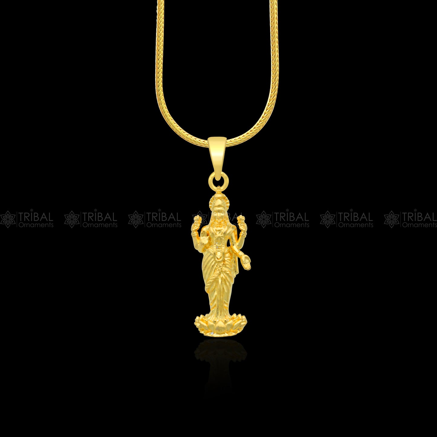 925 sterling silver gold polished Lord Maha Dhan Lakshmi maa divine pendant nsp911 - TRIBAL ORNAMENTS