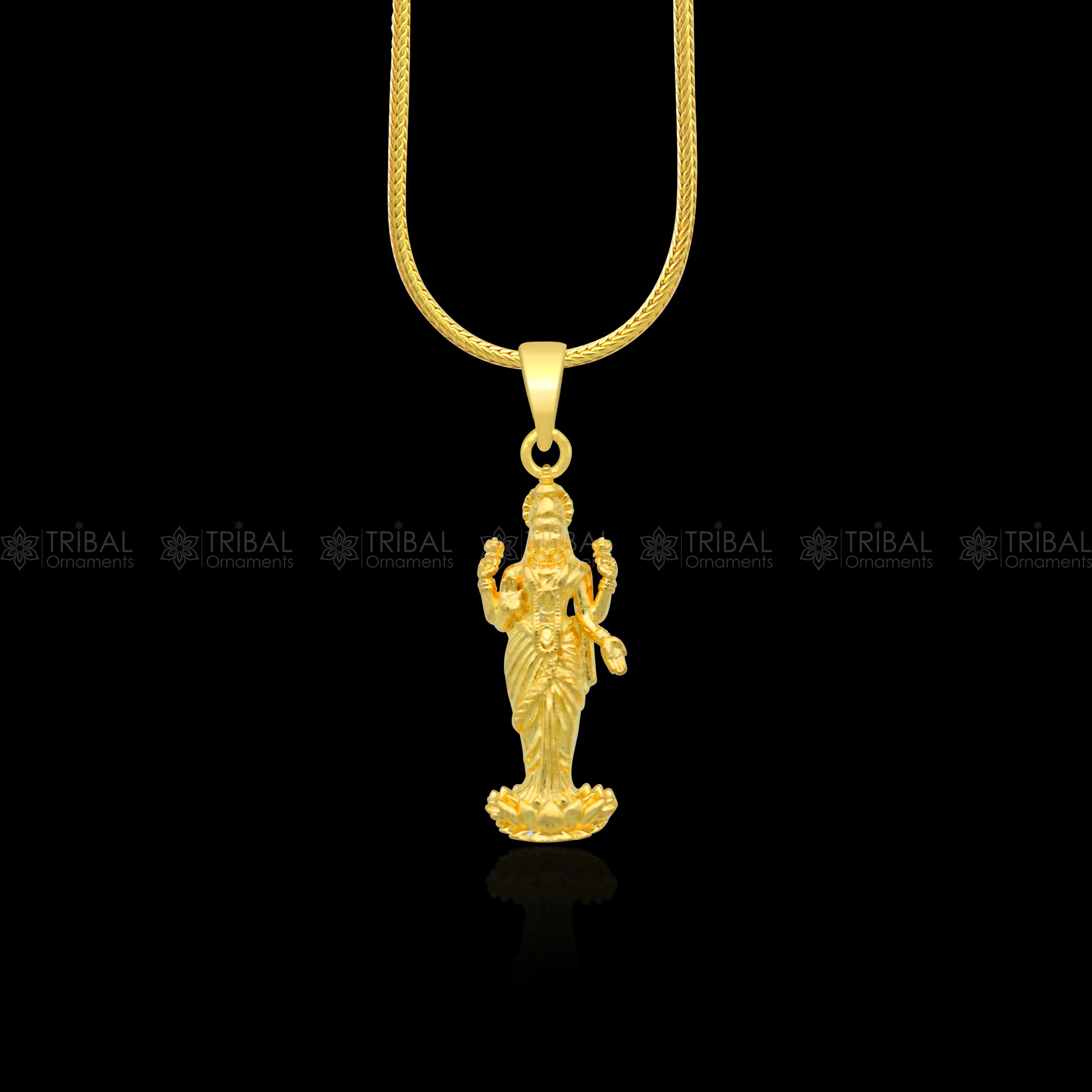 925 sterling silver gold polished Lord Maha Dhan Lakshmi maa divine pendant nsp911 - TRIBAL ORNAMENTS