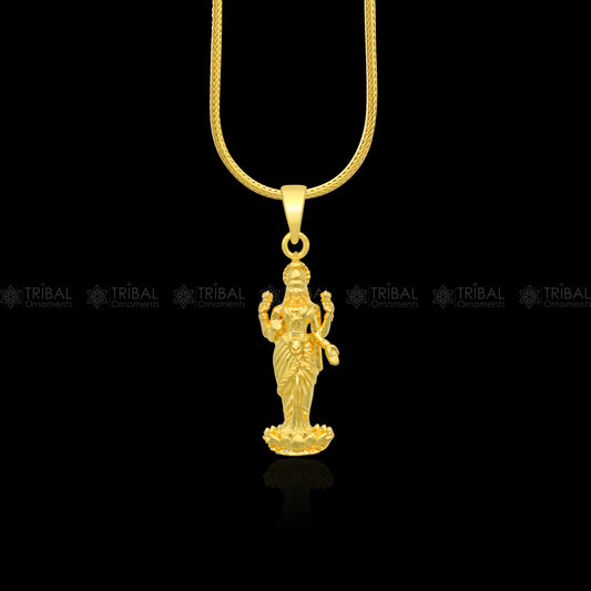 925 sterling silver gold polished Lord Maha Dhan Lakshmi maa divine pendant nsp911 - TRIBAL ORNAMENTS