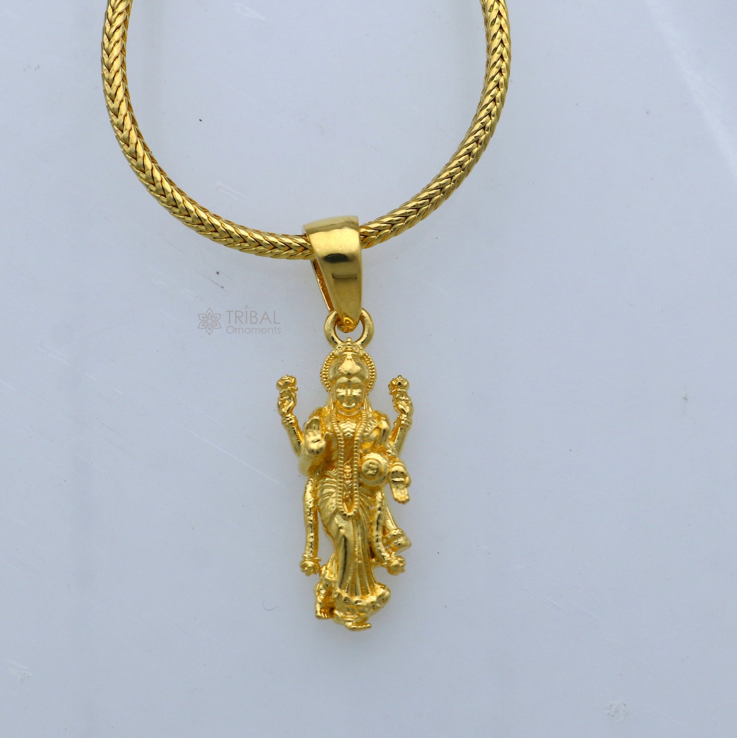 925 sterling silver gold-polished Lord Maha Lakshmi divine pendant from TRIBAL ORNAMENTS, featuring intricate Lakshmi goddess design.