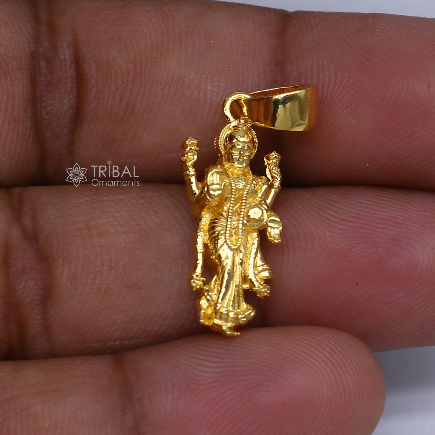 925 sterling silver gold-polished Lord Maha Lakshmi divine pendant, intricate design featuring Maa Lakshmi deity.