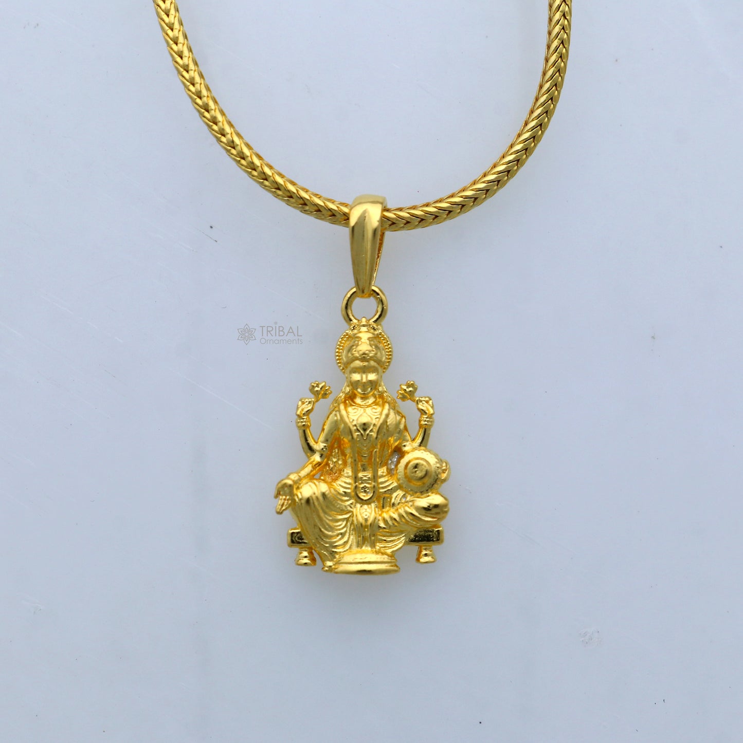 925 sterling silver gold polished Lord Maha Laxmi pendant featuring intricate divine design, ideal for spiritual jewelry.