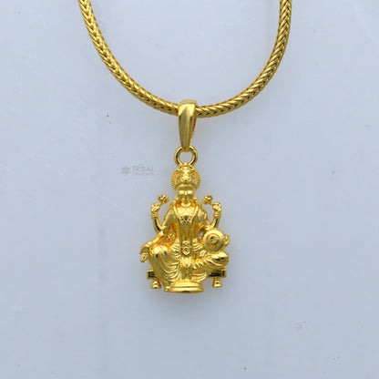 925 sterling silver gold polished Lord Maha Laxmi pendant featuring intricate divine design, ideal for spiritual jewelry.