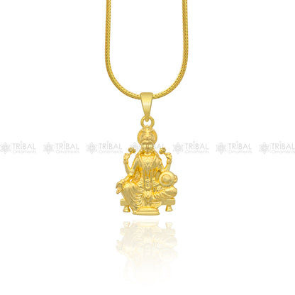 925 sterling silver gold-polished Lord Maha Laxmi ji pendant from TRIBAL ORNAMENTS, featuring intricate divine design and craftsmanship.