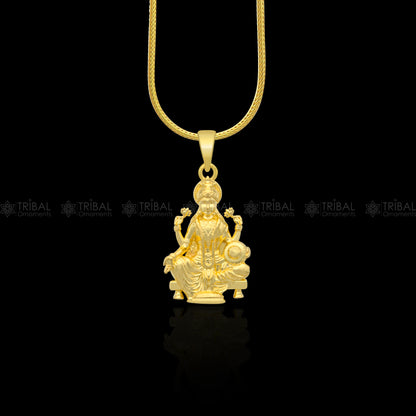 925 sterling silver gold polished Lord Maha Laxmi ji pendant, divine design, intricate details, jewelry accessory.