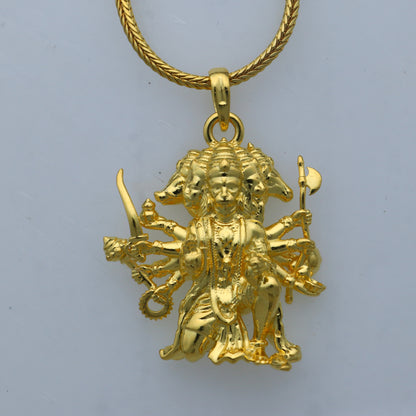 Sterling silver gold-polished Lord Panchmukhi Hanumanji pendant from TRIBAL ORNAMENTS, featuring divine Hindu deity design.