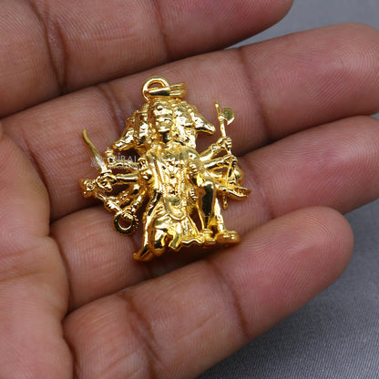 Sterling silver gold-polished Lord Panchmukhi Hanuman ji pendant, divine design, detailed religious pendant from Tribal Ornaments.
