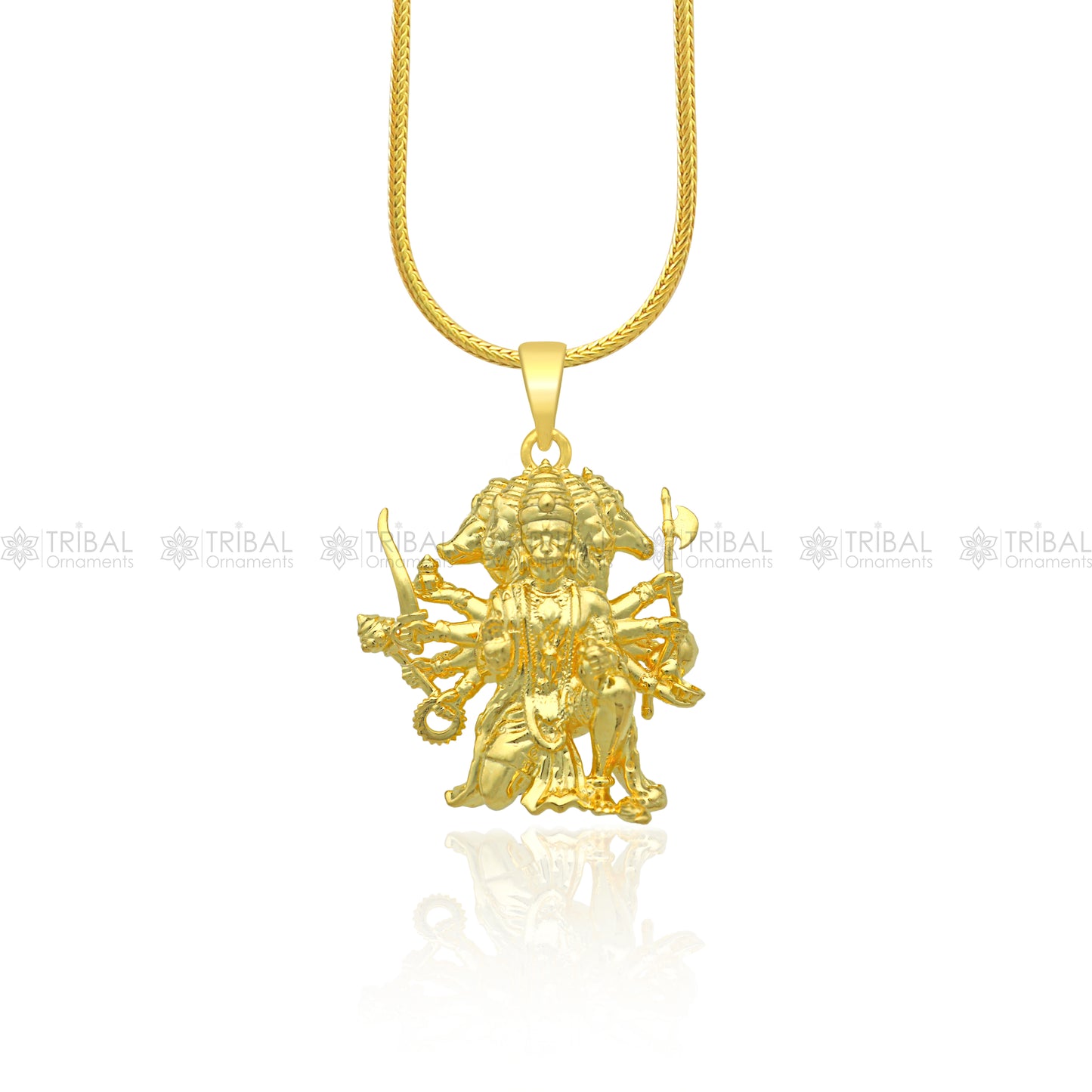 925 sterling silver gold polished Lord Panchmukhi Hanuman ji divine pendant nsp915 - TRIBAL ORNAMENTS