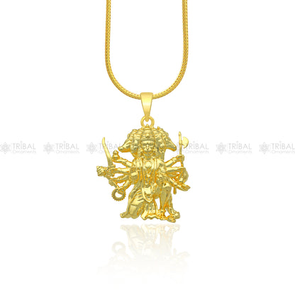 925 sterling silver gold polished Lord Panchmukhi Hanuman Ji pendant, detailed divine Hindu jewelry, tribal ornaments design