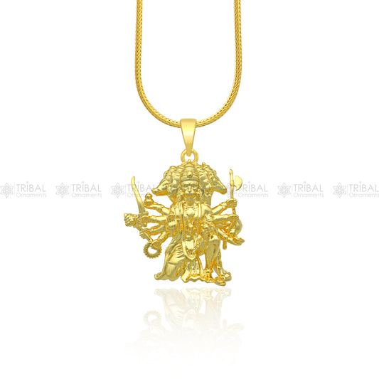 925 sterling silver gold polished Lord Panchmukhi Hanuman ji divine pendant nsp915 - TRIBAL ORNAMENTS
