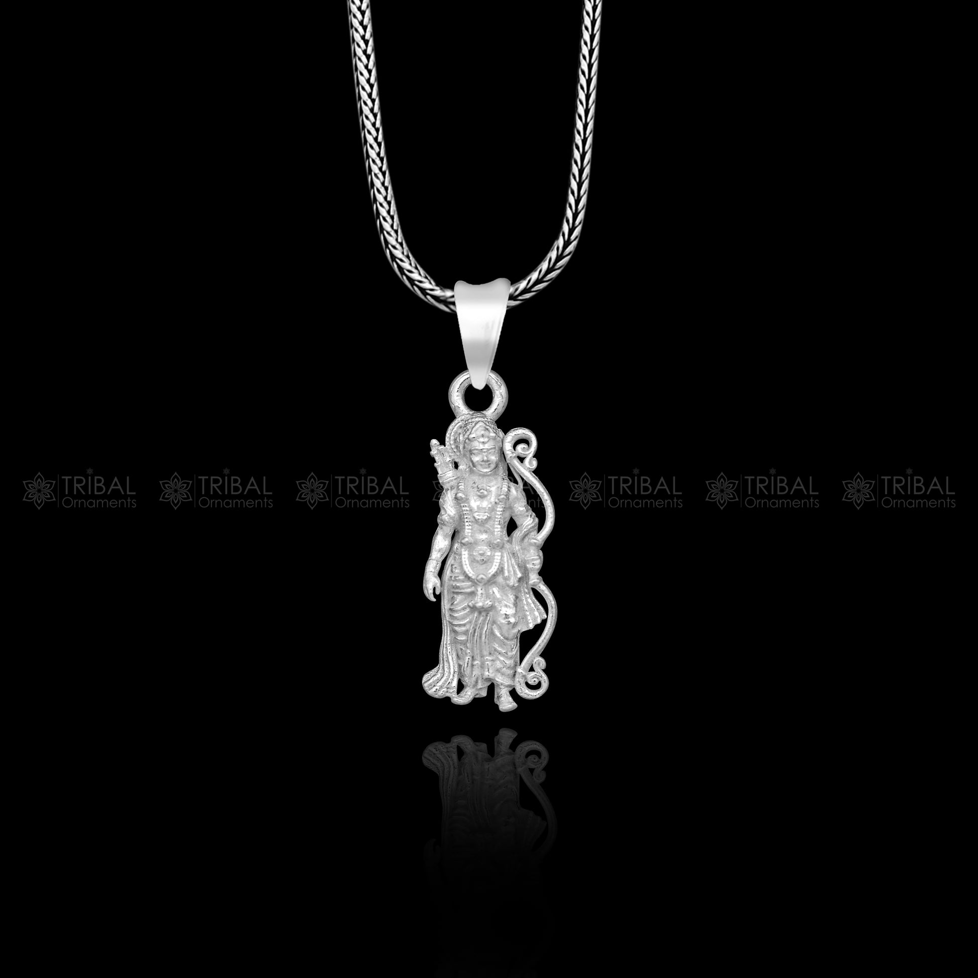 925 sterling silver Lord Ram divine pendant with gold polish, featuring intricate tribal ornament design.