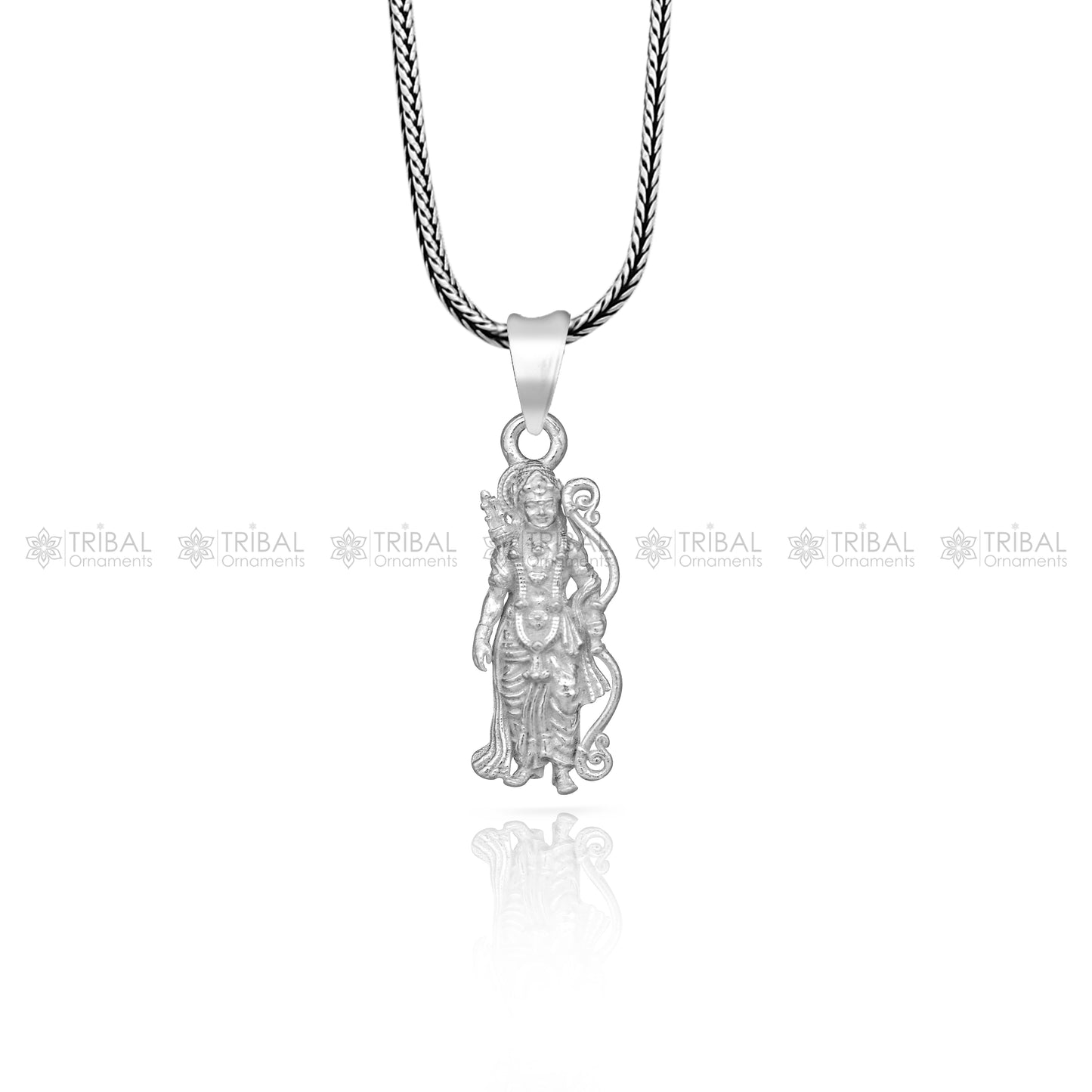 925 sterling silver Lord Ram divine pendant with gold polish, featuring intricate tribal ornament design and religious symbolism.