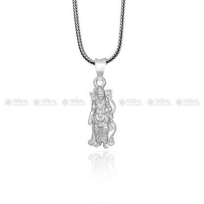 925 sterling silver Lord Ram divine pendant with gold polish, featuring intricate tribal ornament design and religious symbolism.