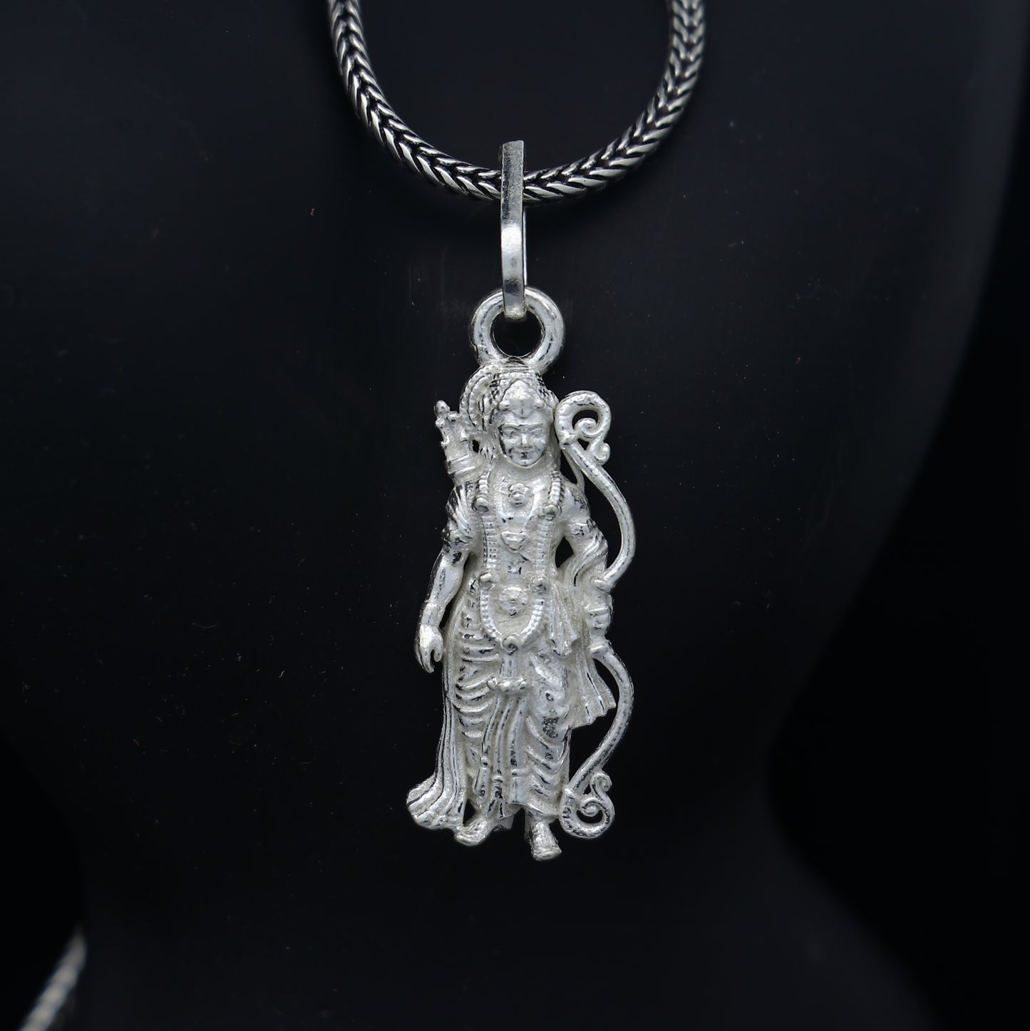 925 sterling silver Lord Ram divine pendant with gold polish, featuring intricate tribal design from TRIBAL ORNAMENTS.