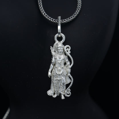 925 sterling silver Lord Ram divine pendant with gold polish, featuring intricate tribal design from TRIBAL ORNAMENTS.