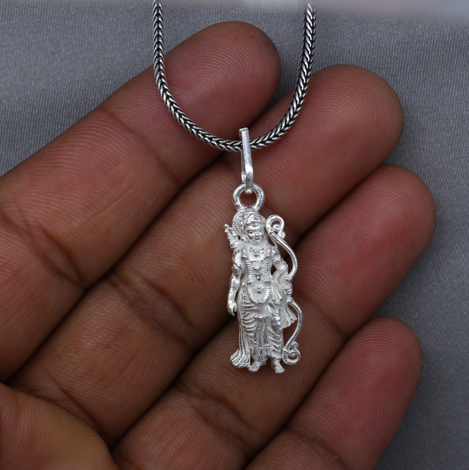 925 sterling silver Lord Ram divine pendant with gold polish, featuring intricate tribal design, ideal for spiritual jewelry.