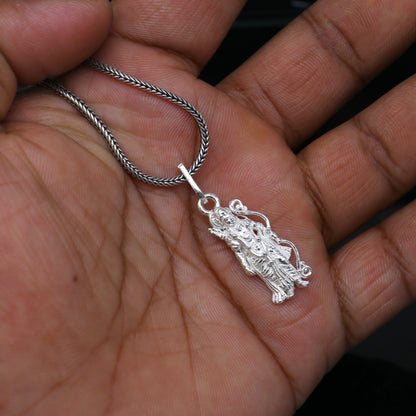 Sterling silver Lord Ram divine pendant by TRIBAL ORNAMENTS, featuring gold polish and intricate religious design.