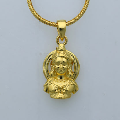 925 sterling silver and gold polished Lord Rama Lalla divine pendant, showcasing intricate religious design and craftsmanship.