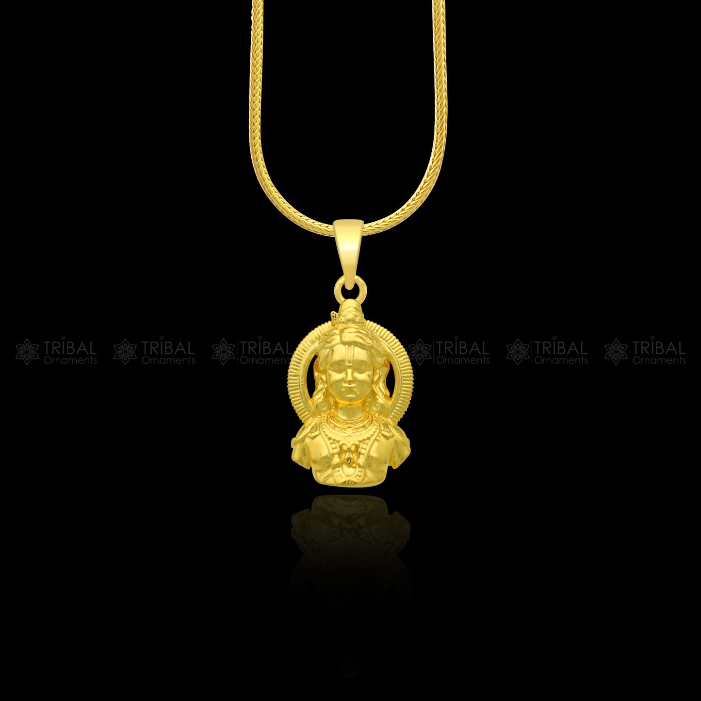 925 sterling silver and gold polished Lord Rama Lalla divine pendant, detailed religious jewelry from Tribal Ornaments