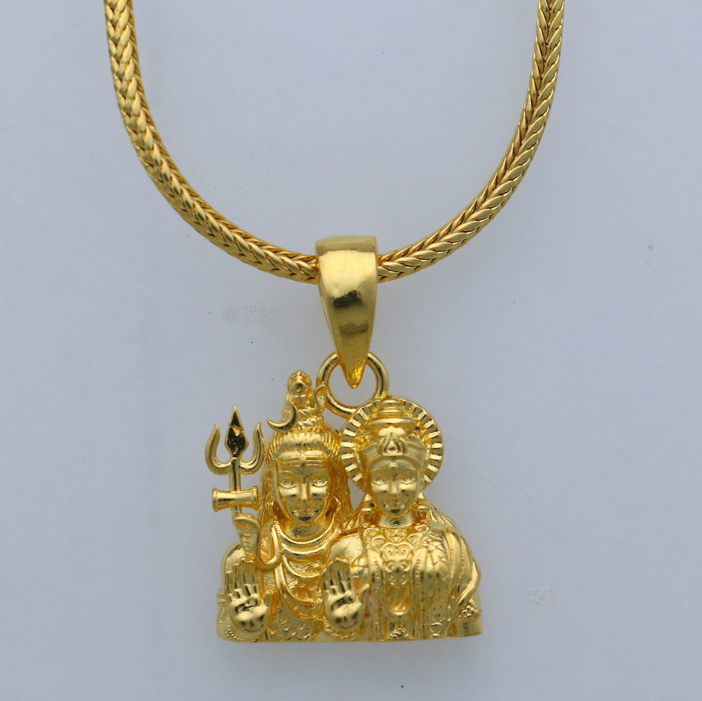 925 sterling silver gold-polished Lord Shiva and Parwati Maa divine pendant, intricate tribal ornament design, NSP900.