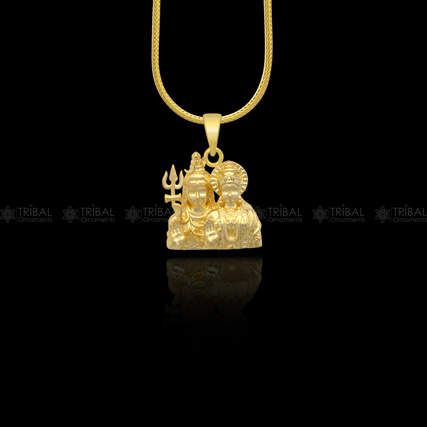 925 sterling silver gold-polished Lord Shiva and Parwati Maa divine pendant, detailed religious pendant from TRIBAL ORNAMENTS