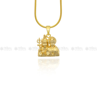 925 sterling silver gold-polished Lord Shiva and Parwati Maa divine pendant, intricate tribal ornaments design.