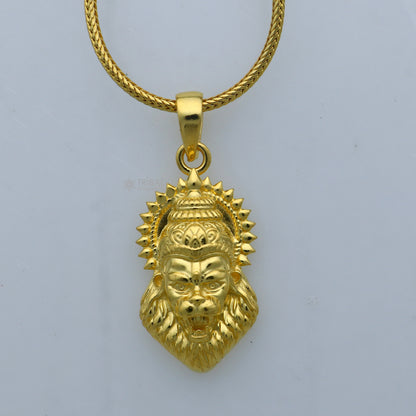Sterling silver gold-polished Lord Vishnu Narsimha pendant by TRIBAL ORNAMENTS, featuring intricate divine deity design.