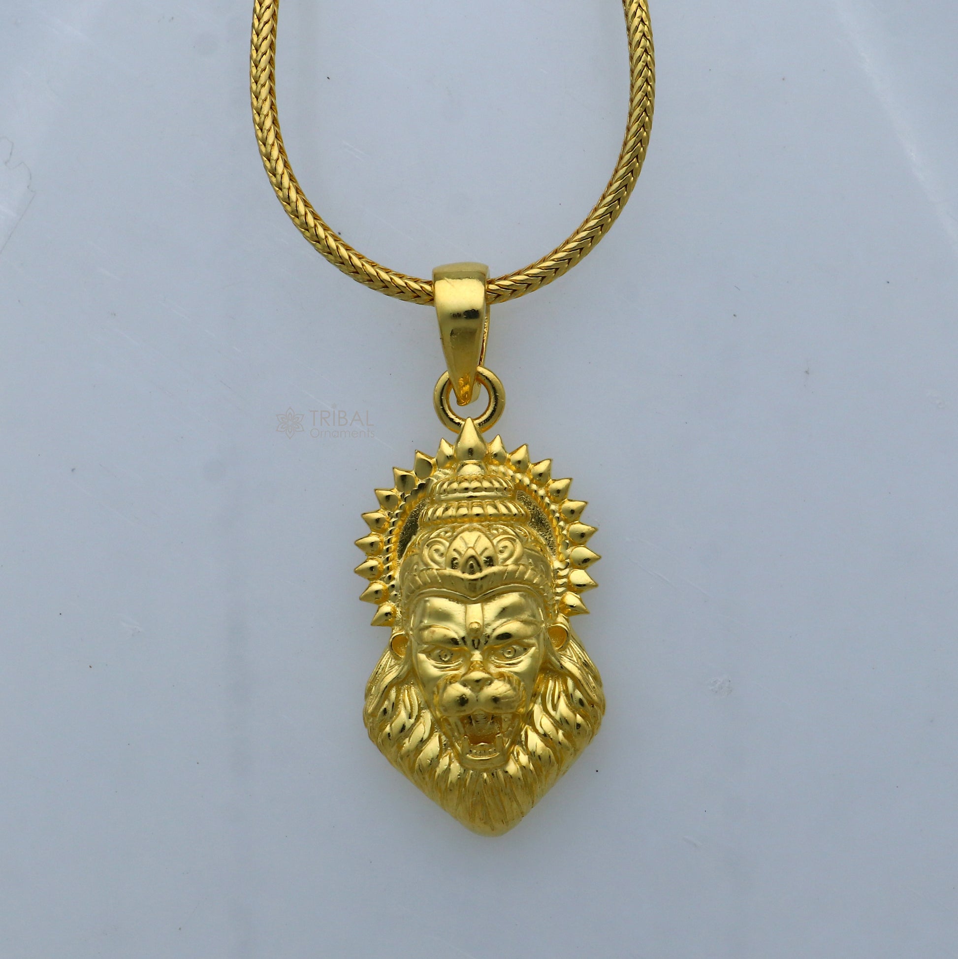 925 sterling silver gold polished Lord Vishnu Narsimha divine pendant nsp914 - TRIBAL ORNAMENTS