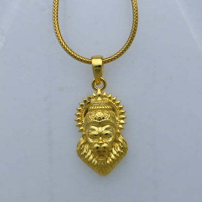 925 sterling silver gold-polished Lord Vishnu Narsimha pendant, tribal ornaments divine jewelry, detailed religious pendant design