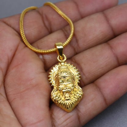 925 sterling silver gold polished Lord Vishnu Narsimha pendant, intricate divine pendant jewelry by TRIBAL ORNAMENTS