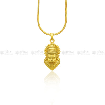925 sterling silver gold-polished Lord Vishnu Narsimha pendant with intricate divine design, crafted by TRIBAL ORNAMENTS.