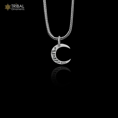 925 sterling silver half moon pendant from TRIBAL ORNAMENTS, delicate silver jewelry for men and women, detailed moon-shaped design