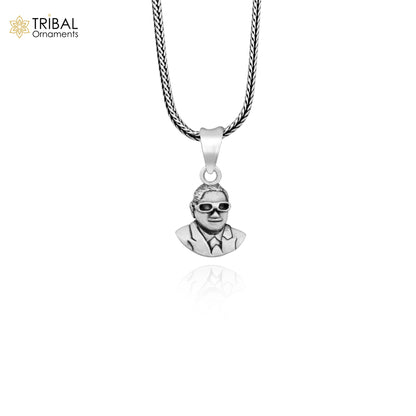 Sterling silver Bheem Rav Ambedkar design pendant by Tribal Ornaments, handcrafted jewelry with intricate Indian motif details.