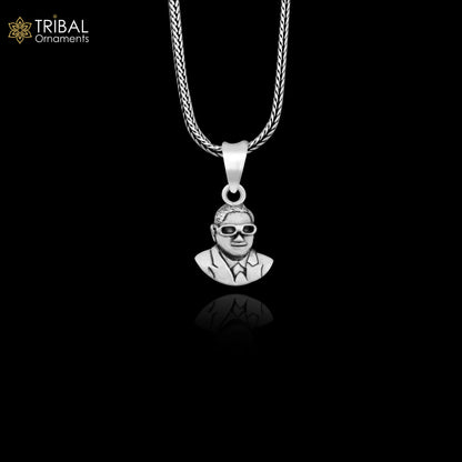 Sterling silver Bheem Rav Ambedkar design pendant by Tribal Ornaments, showcasing intricate handmade craftsmanship and detailed motifs.