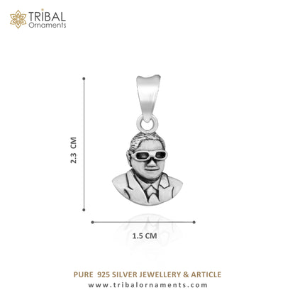 Sterling silver Bheem Rav Ambedkar design pendant by Tribal Ornaments, handmade jewelry featuring intricate tribal-inspired detailing.