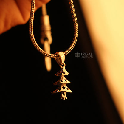Sterling silver handmade Christmas tree pendant necklace for men and unisex jewelry by TRIBAL ORNAMENTS with chain.