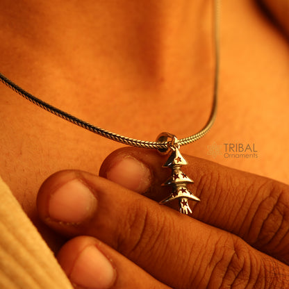Sterling silver handmade Christmas tree pendant necklace for men and women, featuring a detailed unisex jewelry design by Tribal Ornaments.