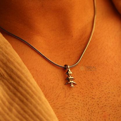 925 sterling silver handmade Christmas tree pendant necklace for men and women, featuring a detailed unisex design with chain.