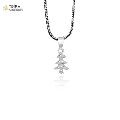 925 sterling silver handmade Christmas tree pendant necklace with chain, unisex jewelry by Tribal Ornaments.