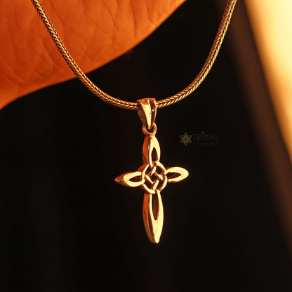 Sterling silver handmade cross pendant necklace for men and women, stylish unisex jewelry with chain by TRIBAL ORNAMENTS.