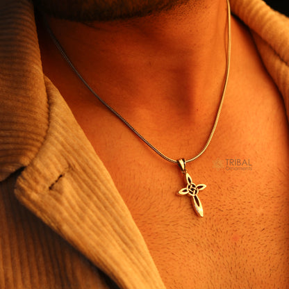 Sterling silver handmade cross pendant necklace for men and women, featuring a stylish design with chain, unisex jewelry by TRIBAL ORNAMENTS.