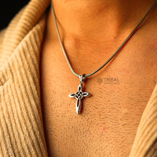 925 sterling silver handmade cross stylish pendant necklace for men with chain unisex jewellery nsp1002 - TRIBAL ORNAMENTS