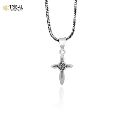 Sterling silver handmade cross pendant necklace for men and women, stylish unisex jewelry by TRIBAL ORNAMENTS.