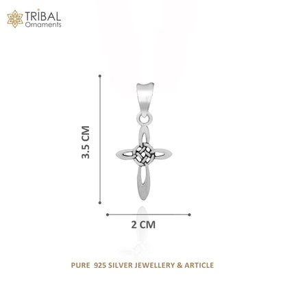 Sterling silver handmade cross pendant necklace for men and women with chain, stylish unisex jewelry by Tribal Ornaments.