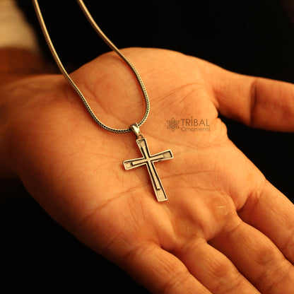 925 sterling silver handmade cross pendant necklace for men and women with chain, stylish unisex jewelry by TRIBAL ORNAMENTS