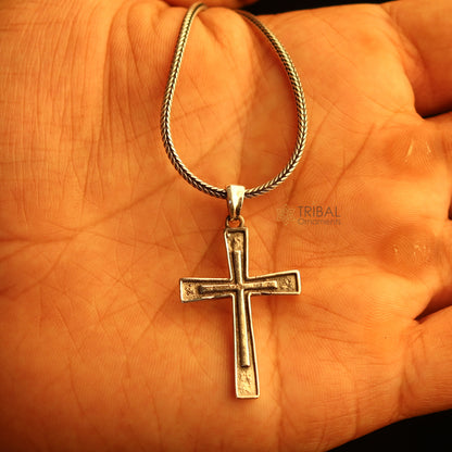 Sterling silver handmade cross pendant necklace for men and unisex jewelry by Tribal Ornaments, includes chain.