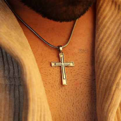 Sterling silver handmade cross pendant necklace for men and women, stylish unisex jewelry by TRIBAL ORNAMENTS.