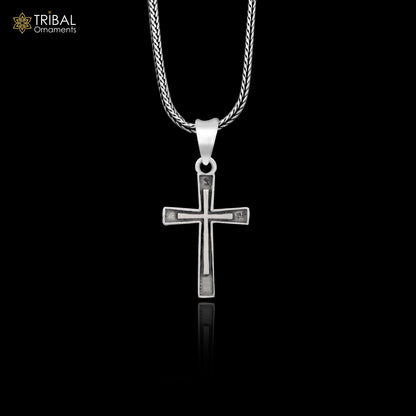 Sterling silver handmade cross pendant necklace for men and women, stylish unisex jewelry by TRIBAL ORNAMENTS.