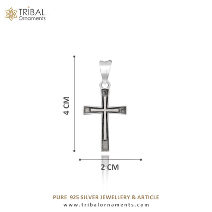 Sterling silver handmade cross pendant necklace for men and women, stylish unisex jewelry by TRIBAL ORNAMENTS.
